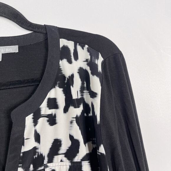 Daniel Rainn Medium M Black White Abstract Long Sleeve Printed Blouse VNeck - Picture 5 of 8